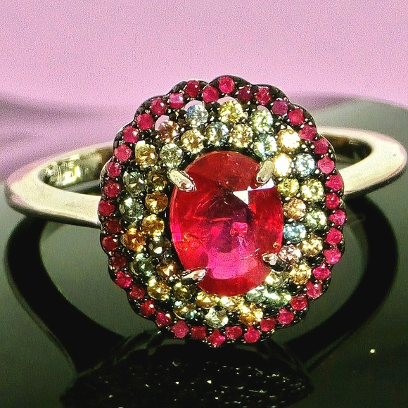 925 Sterling Silver Ring Sz 7.75 with Natural Oval Ruby 6×8mm & Myanmar Sapphire - Picture 6 of 12